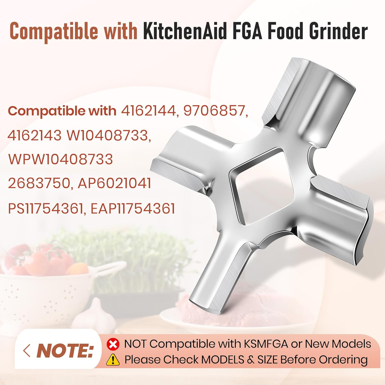 2 Pack Meat Grinder Blades Compatible with Kitchenaid FGA | Old Style Fit, Stain
