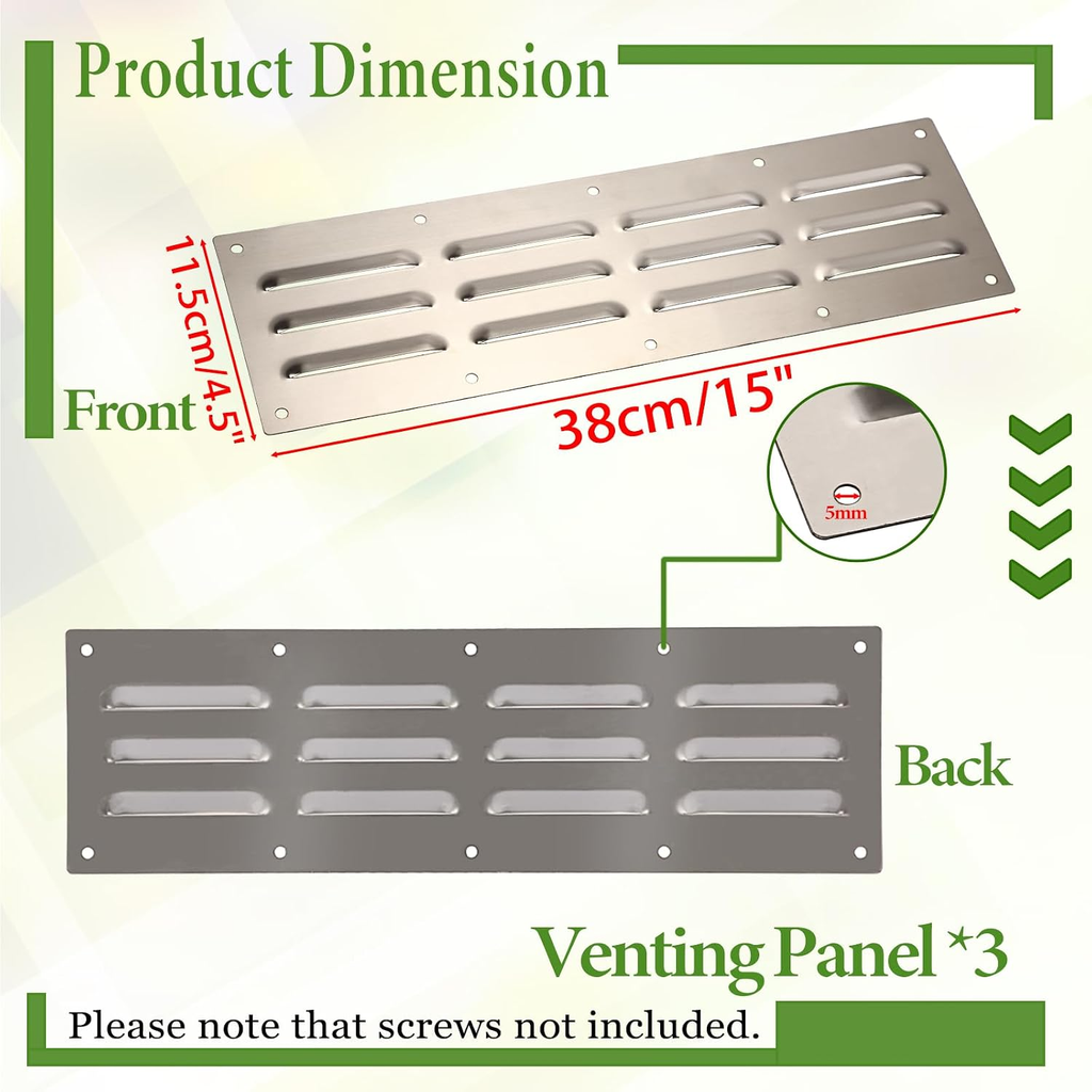 3 Pack Stainless Steel Venting Panel for Grill Accessory, Rectangle Grill Vent C