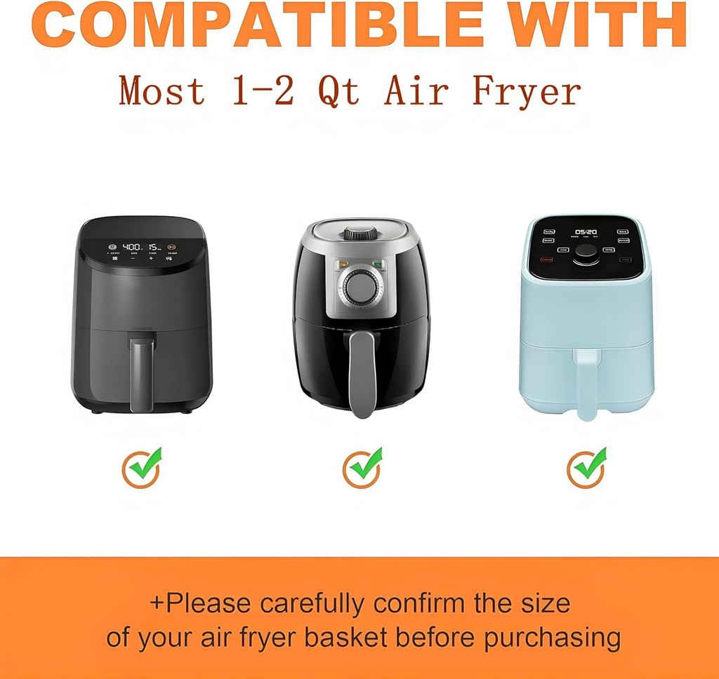 3Pack Air Fryer Silicone Liners for COSORI, Ninja, CHEFMAN and Most 1-2 Qt | Squ