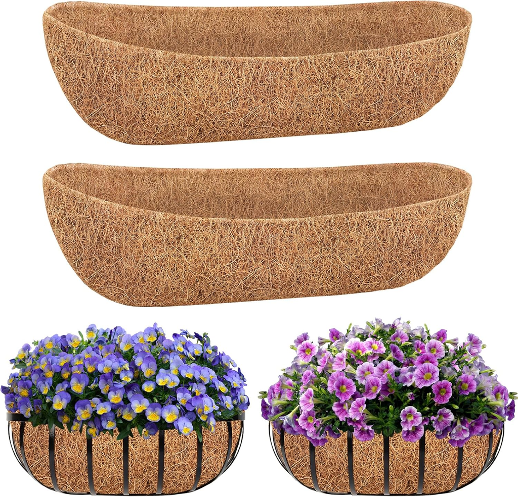 2 Pack 24 Inch Trough Coconut Liners for Planters- Natural Coco Liner Window Box