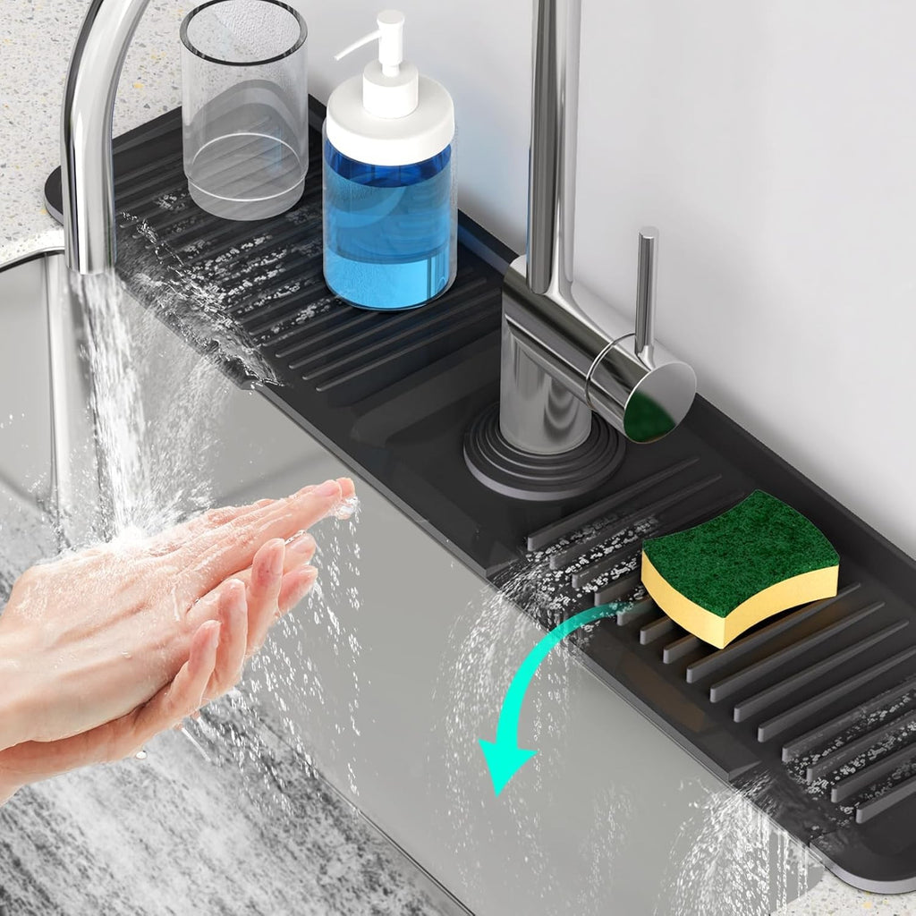 24 Inch Longer Faucet Mat for Kitchen Sink, 5° Slope Fast Self-Draining, Kitchen