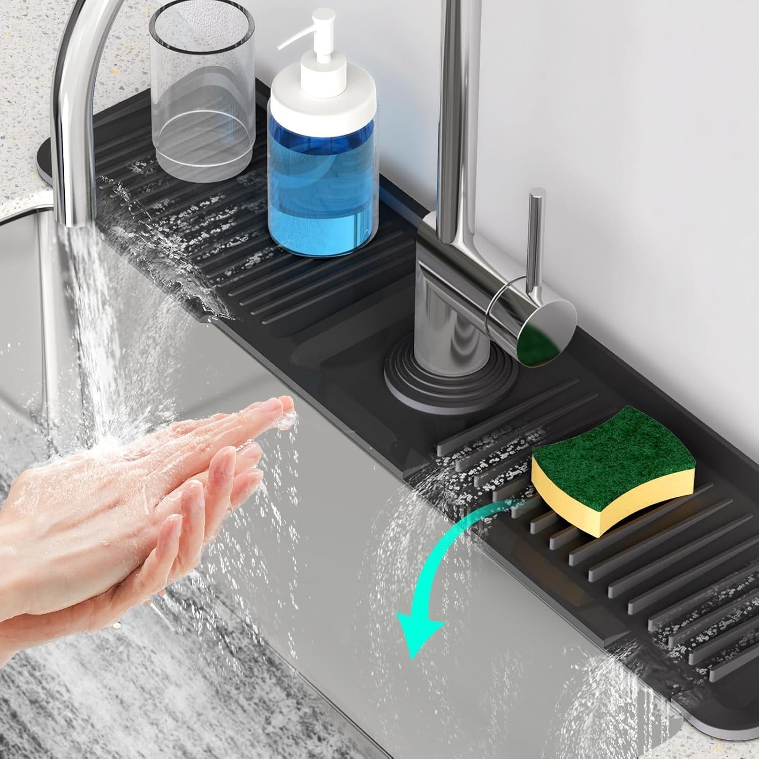 24 Inch Longer Faucet Mat for Kitchen Sink, 5° Slope Fast Self-Draining, Kitchen