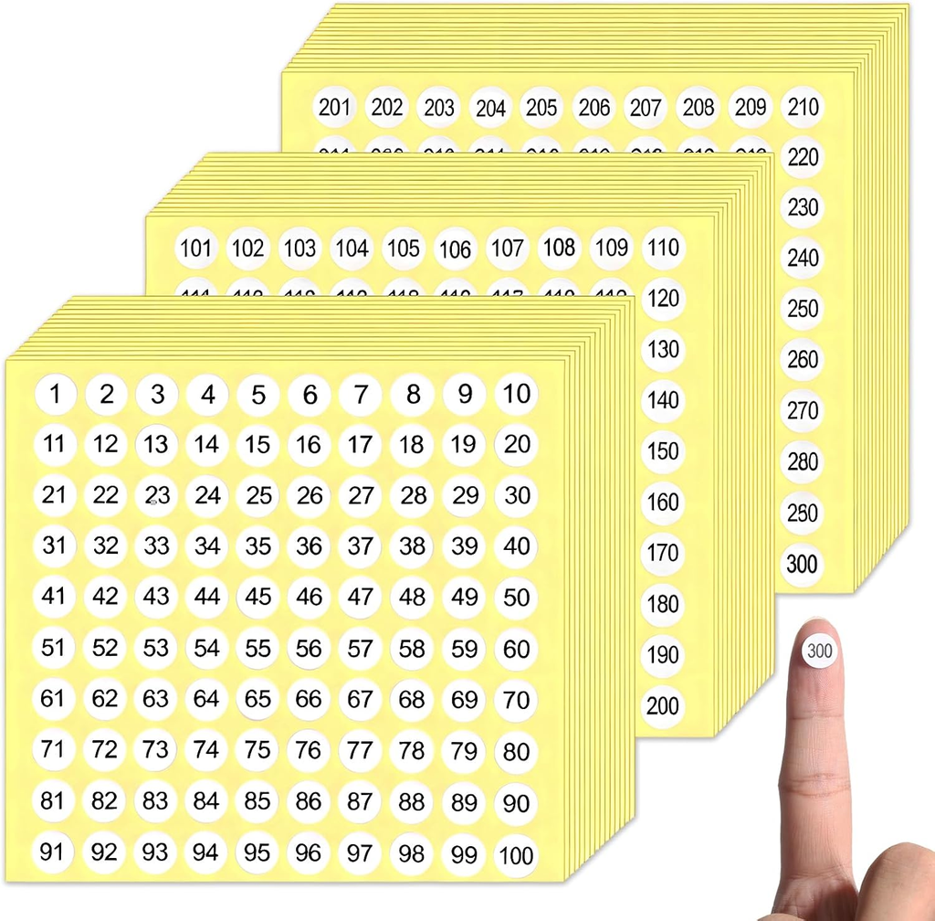 1-300 Stickers with Numbers, Numbered Stickers, Consecutive Number Sticker, 4500