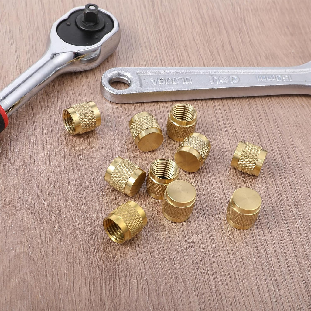 10Pack 1/4'' Flare Cap, round Brass Refrigerant Locking Caps, HVAC Locking Caps,