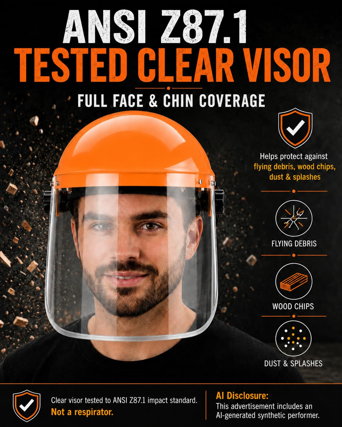 2-In-1 Yard Work Face Shield for Chainsaw & Trimming, Clear Anti-Fog Visor & Mes