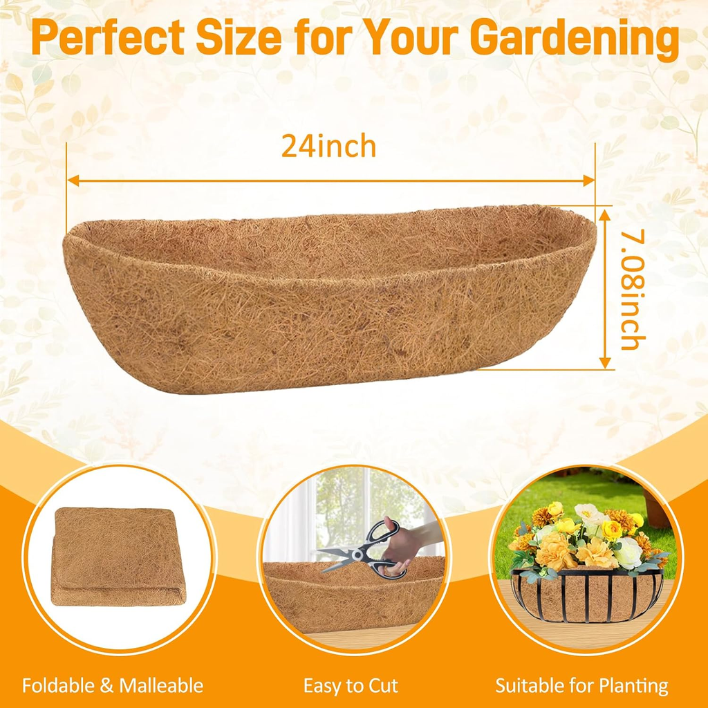 2 Pack 24 Inch Trough Coconut Liners for Planters- Natural Coco Liner Window Box