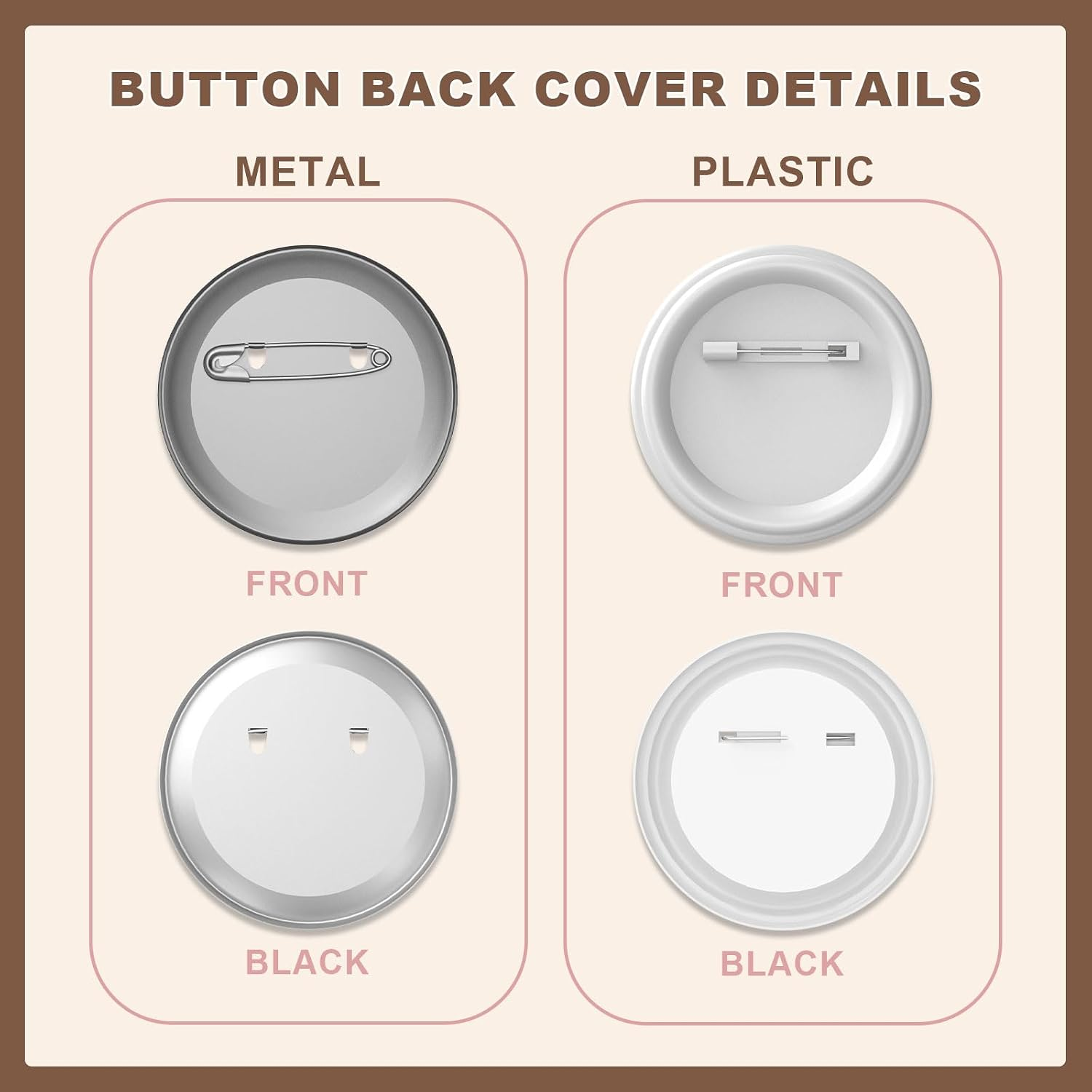 200 Sets round Button Supplies 58Mm | Including 2 Different Backing Pins (Plasti