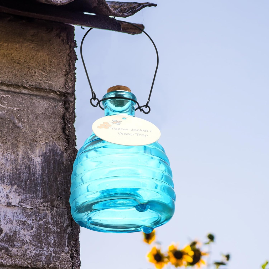 2 Pieces Glass Wasp Trap Outdoor Hanging Reusable Wasp Traps with Steel Hooks Ye