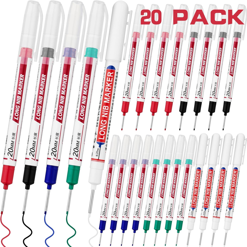 20 PCS Long Head Deep Hole Marker Pens,20Mm Long Nib Marker, Longs Nose Markers,