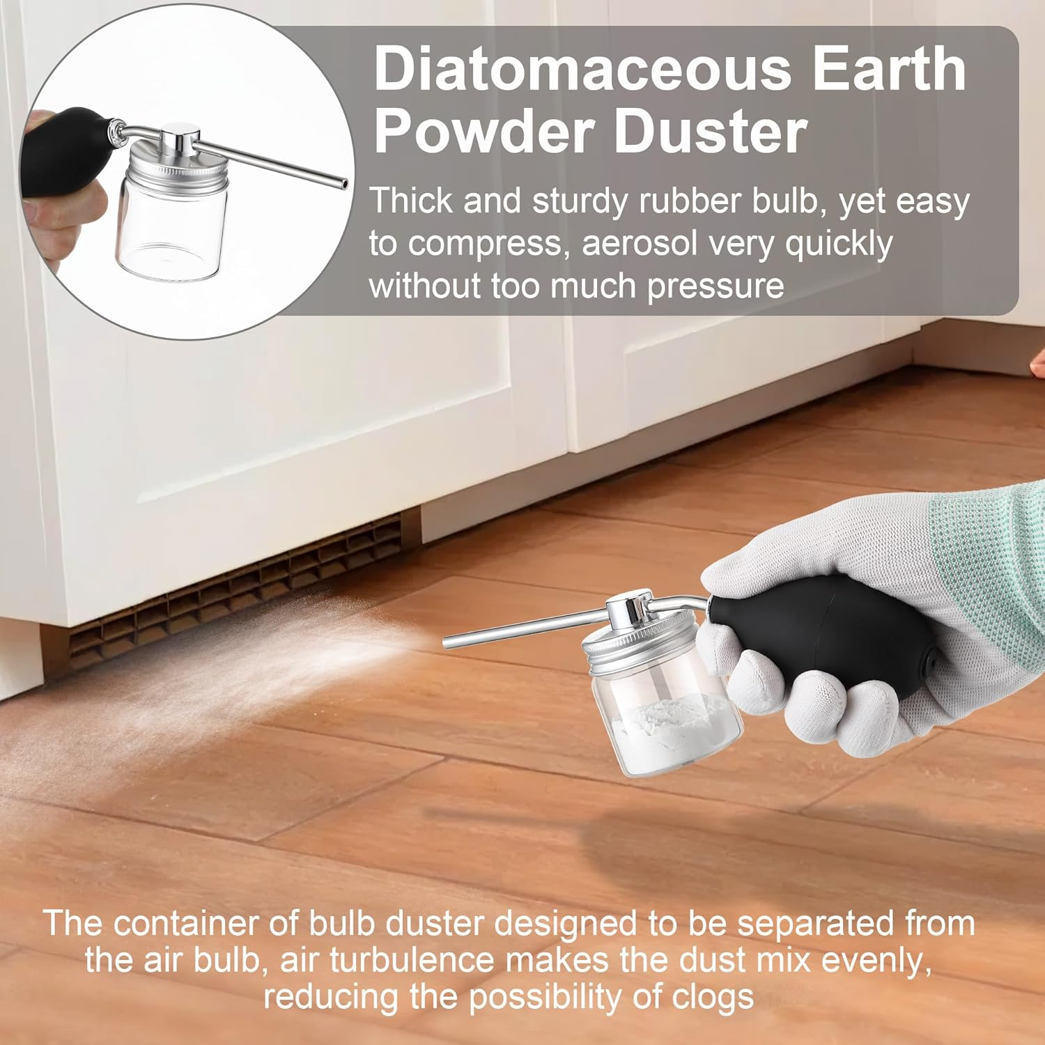 1 Pack Diatomaceous round Food Grade Bulb Powder Duster Dispenser(Silver) | 2Oz