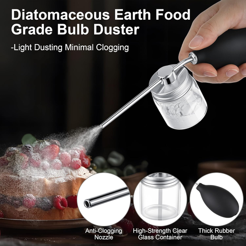 1 Pack Diatomaceous round Food Grade Bulb Powder Duster Dispenser(Silver) | 2Oz