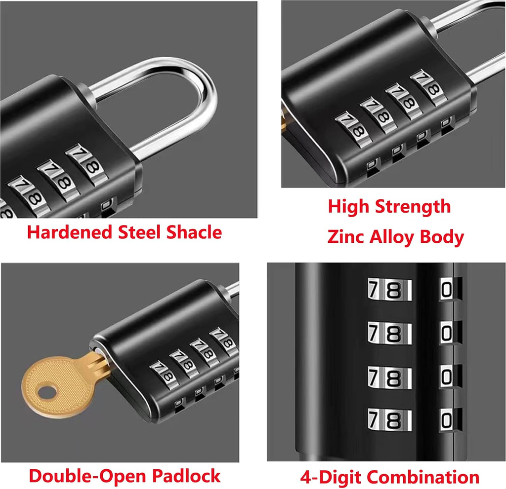 2 Pack Combination Padlock, 4 Digit Resettable Padlock with Keys, Combo Lock for