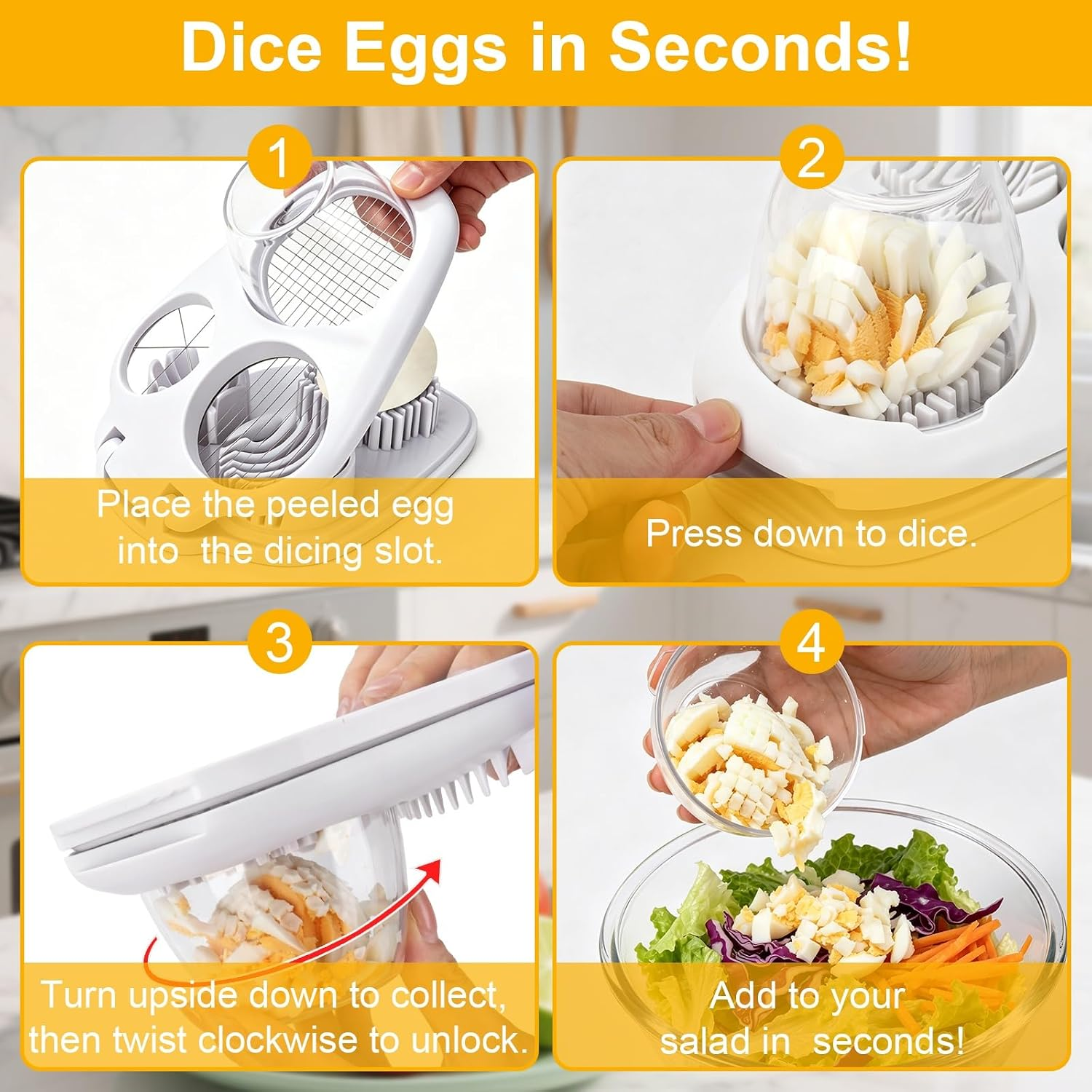 3-In-1 Egg Slicer for Hard Boiled Eggs& Egg Cutter, 304 Stainless Steel Cutting