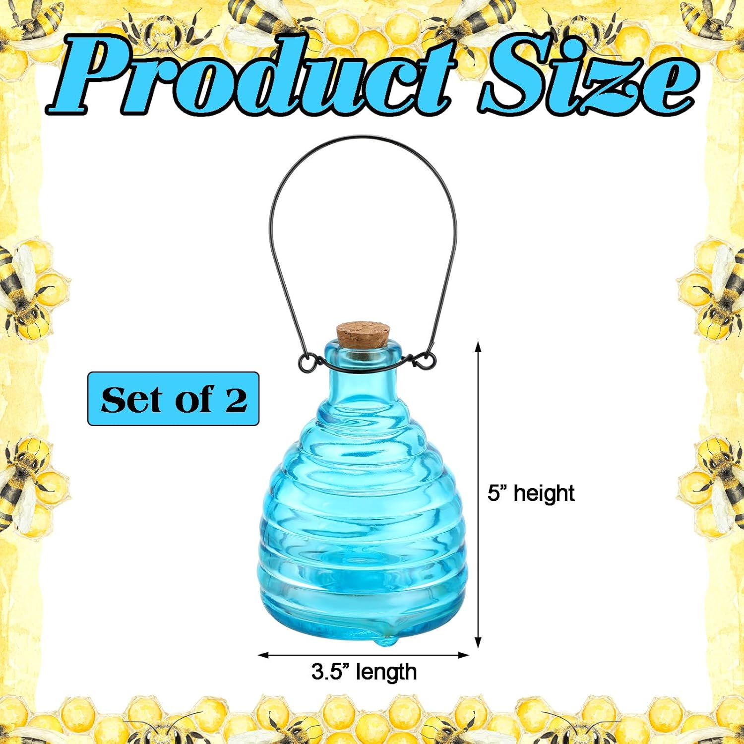 2 Pieces Glass Wasp Trap Outdoor Hanging Reusable Wasp Traps with Steel Hooks Ye