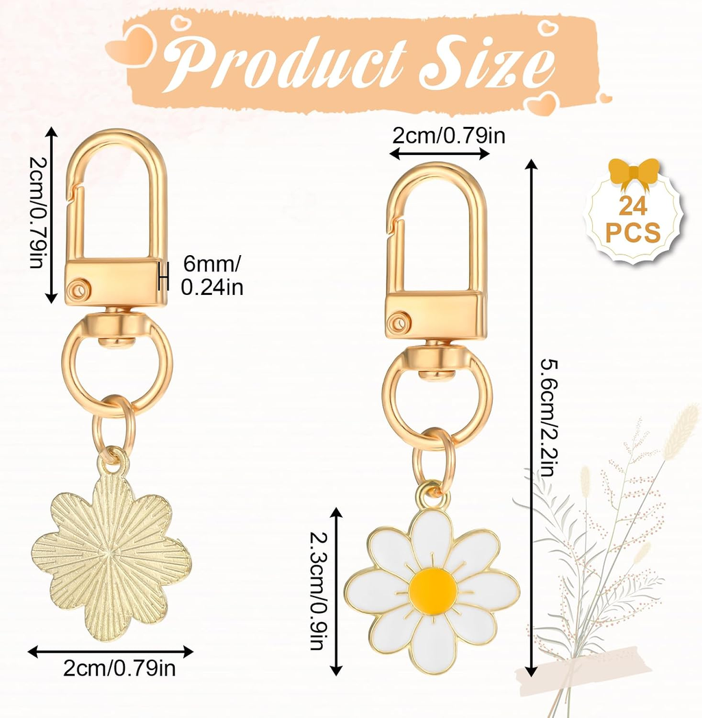 24 Pcs Flower Keychain, Daisy Keychain Cute Flower Tassel Keychains for Handbags