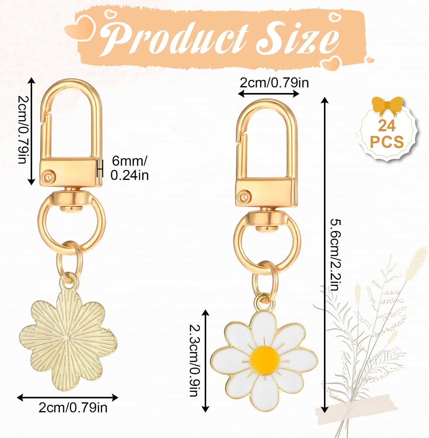 24 Pcs Flower Keychain, Daisy Keychain Cute Flower Tassel Keychains for Handbags