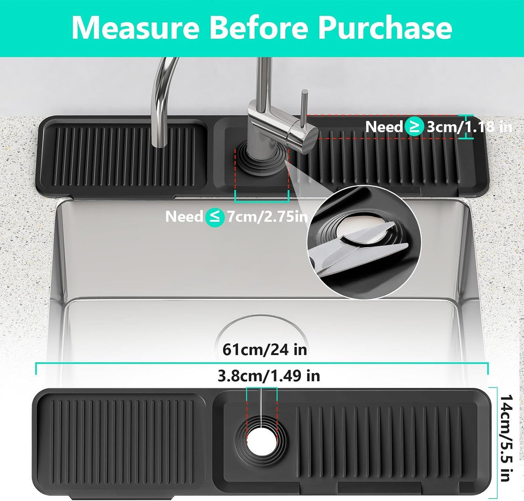 24 Inch Longer Faucet Mat for Kitchen Sink, 5° Slope Fast Self-Draining, Kitchen