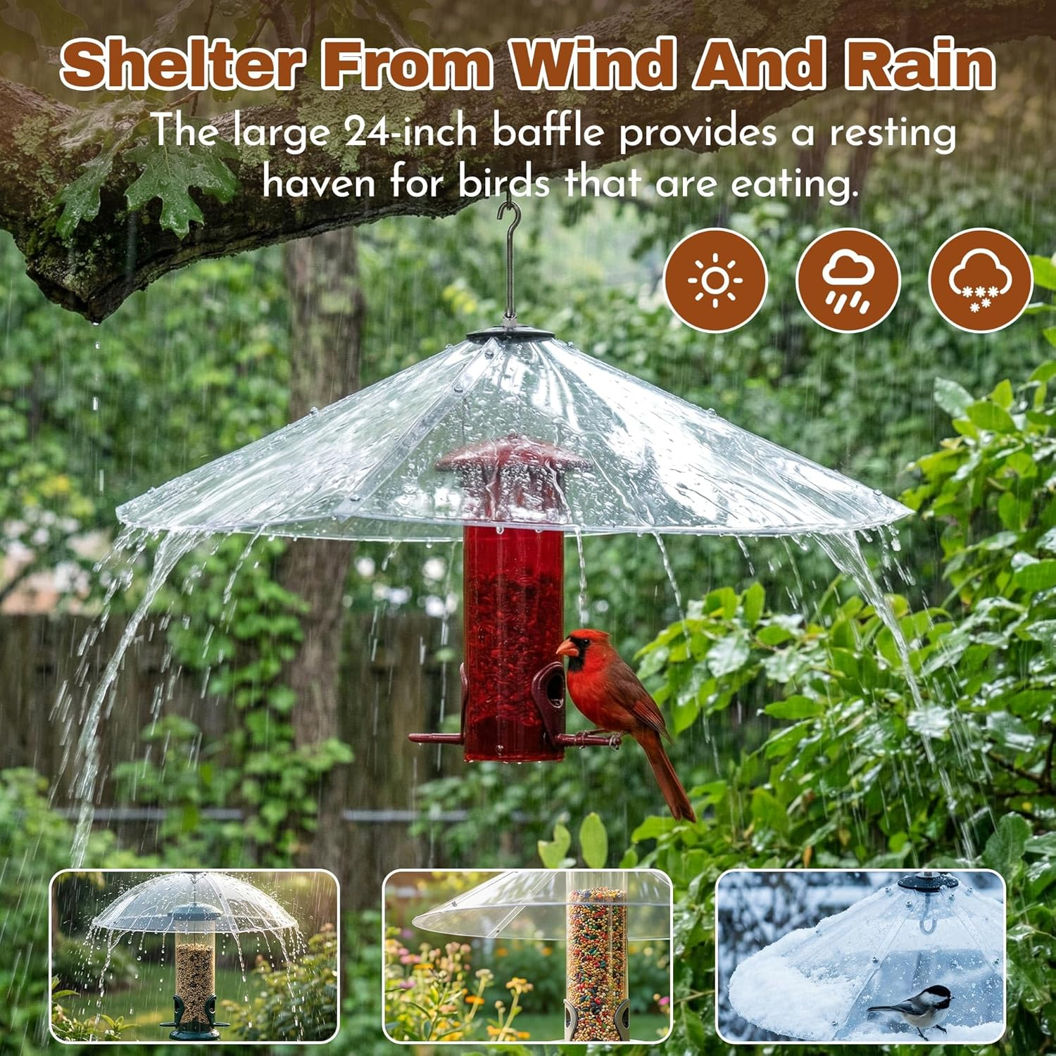 24 Inch Oversized Squirrel Baffle for Hanging Bird Feeder | Clear PC Bird Feeder