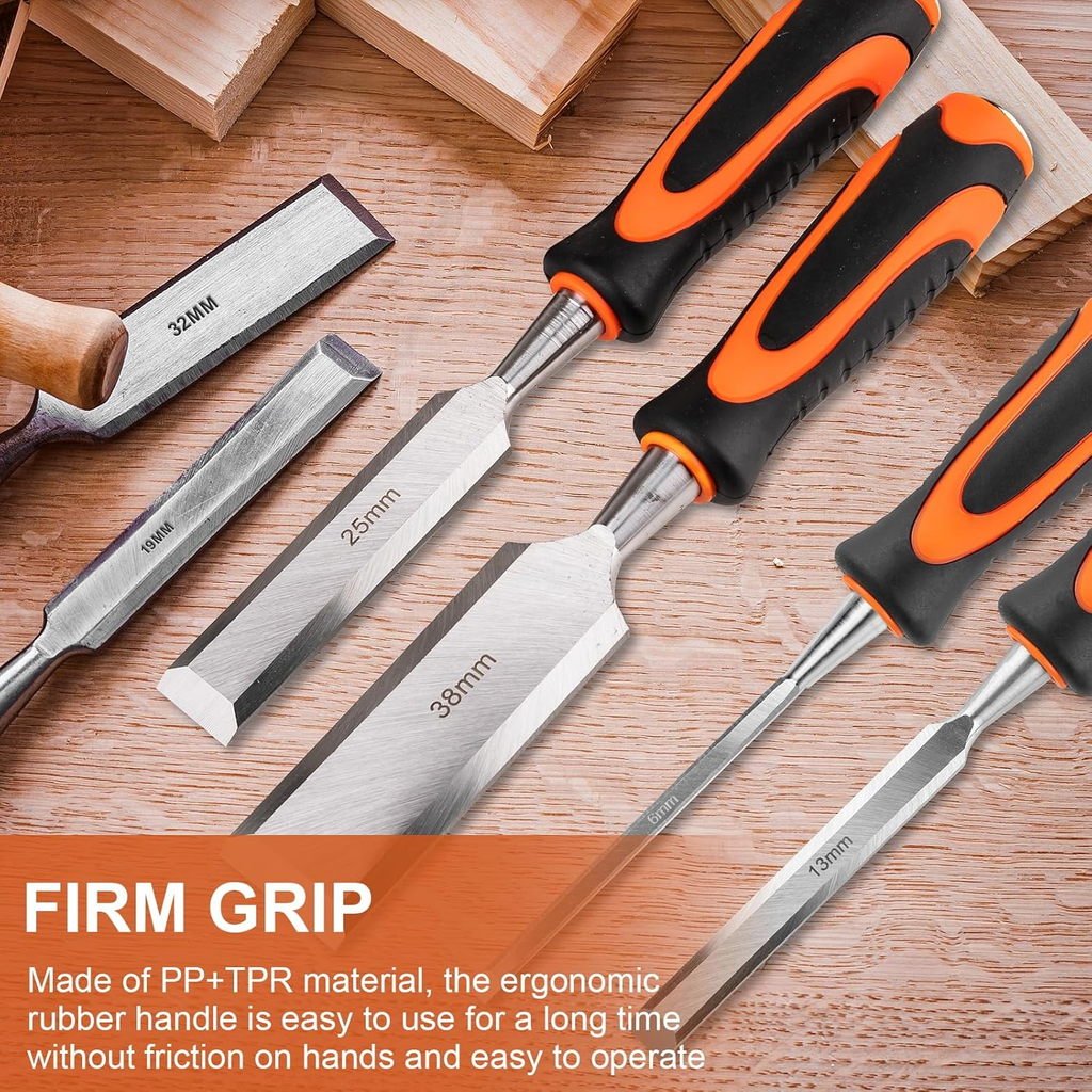 11PCS Wood Chisel Sets((1/4", 1/2", 3/4", 1", 1-1/4", 1-1/2") | Cr-V Bevel Edge