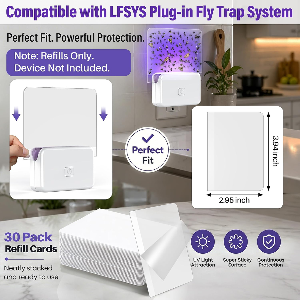 30 Pack Fly Traps Refill Cards (Refills Only) Compatible with LFSYS Plug in UV L