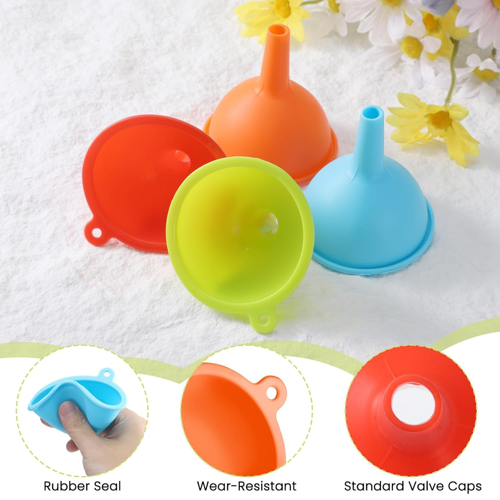 4 Pack Kitchen Silicone Funnel, Kitchen Funnel Set, Canning Silicone Funnels, Wi