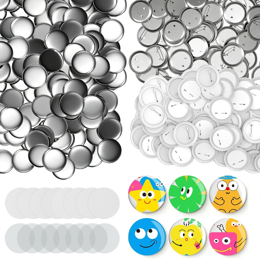 200 Sets round Button Supplies 58Mm | Including 2 Different Backing Pins (Plasti
