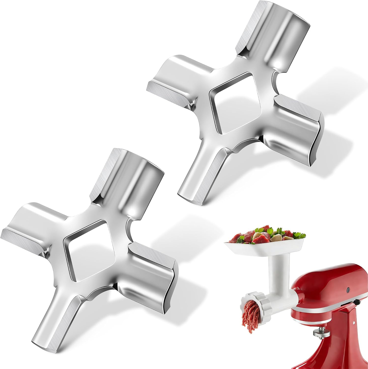 2 Pack Meat Grinder Blades Compatible with Kitchenaid FGA | Old Style Fit, Stain