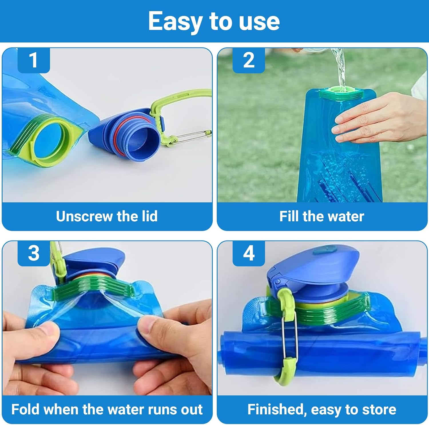 4 Pack Collapsible Water Bottles for Travel, 24Oz(700 Ml) Foldable Water Bottle