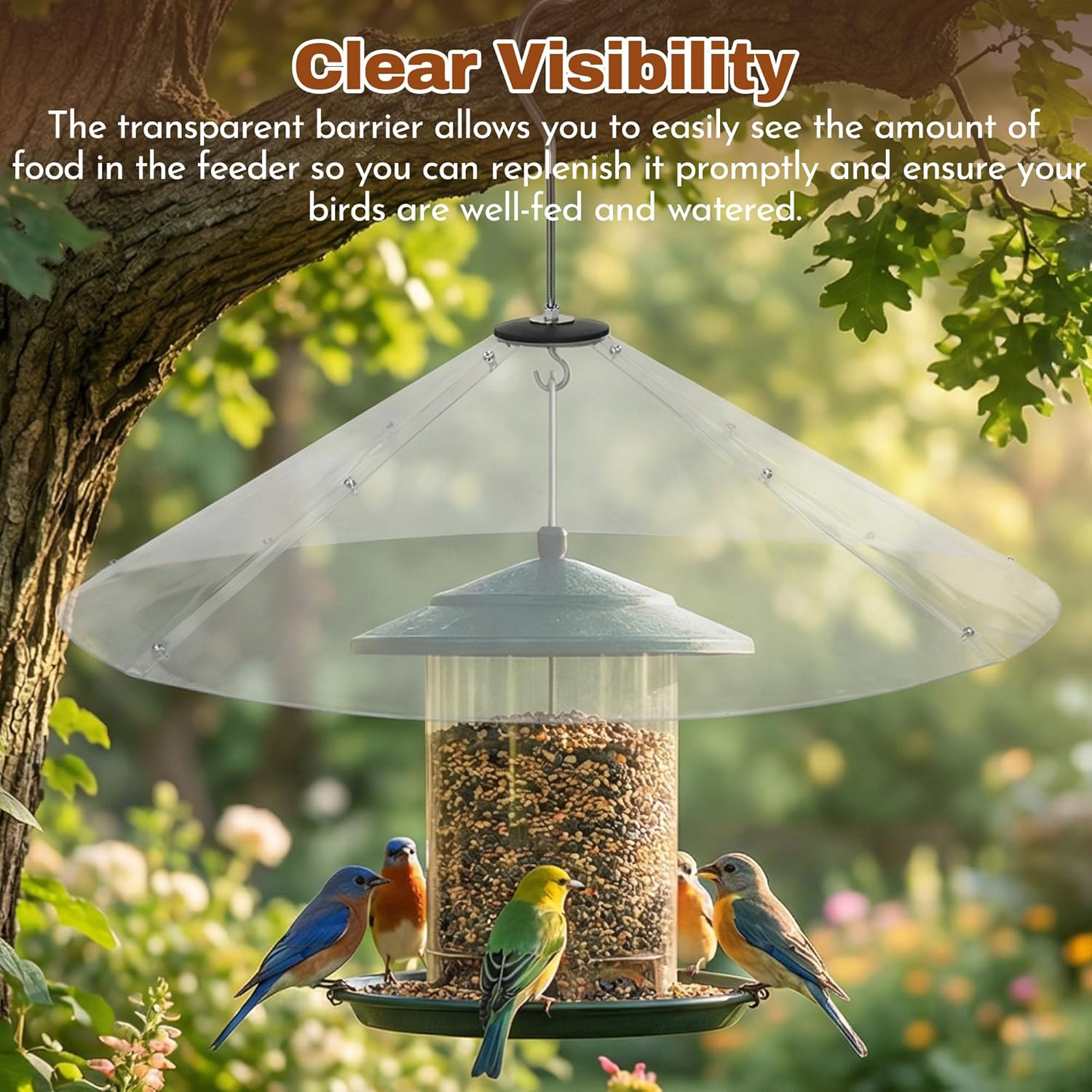 24 Inch Oversized Squirrel Baffle for Hanging Bird Feeder | Clear PC Bird Feeder
