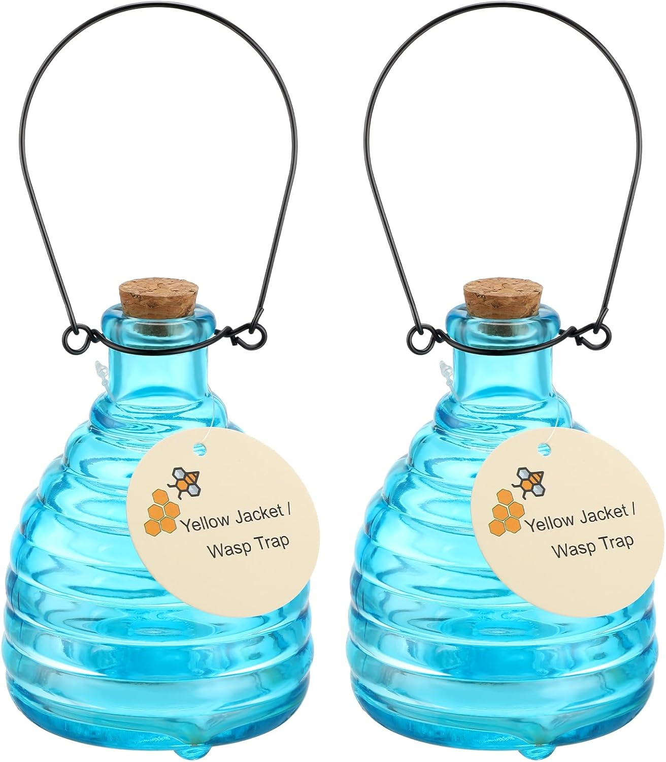 2 Pieces Glass Wasp Trap Outdoor Hanging Reusable Wasp Traps with Steel Hooks Ye