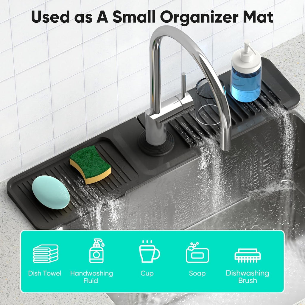 24 Inch Longer Faucet Mat for Kitchen Sink, 5° Slope Fast Self-Draining, Kitchen