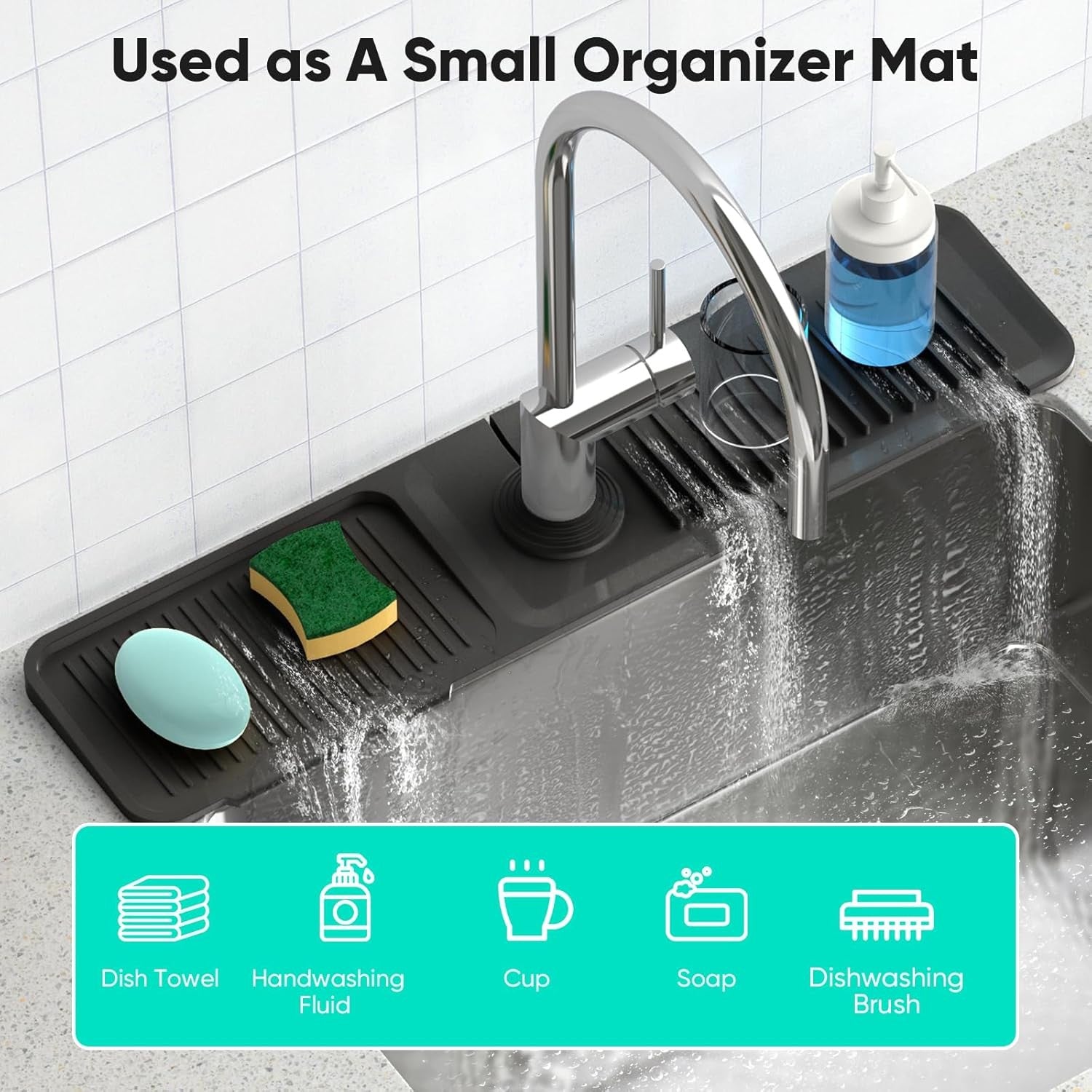 24 Inch Longer Faucet Mat for Kitchen Sink, 5° Slope Fast Self-Draining, Kitchen