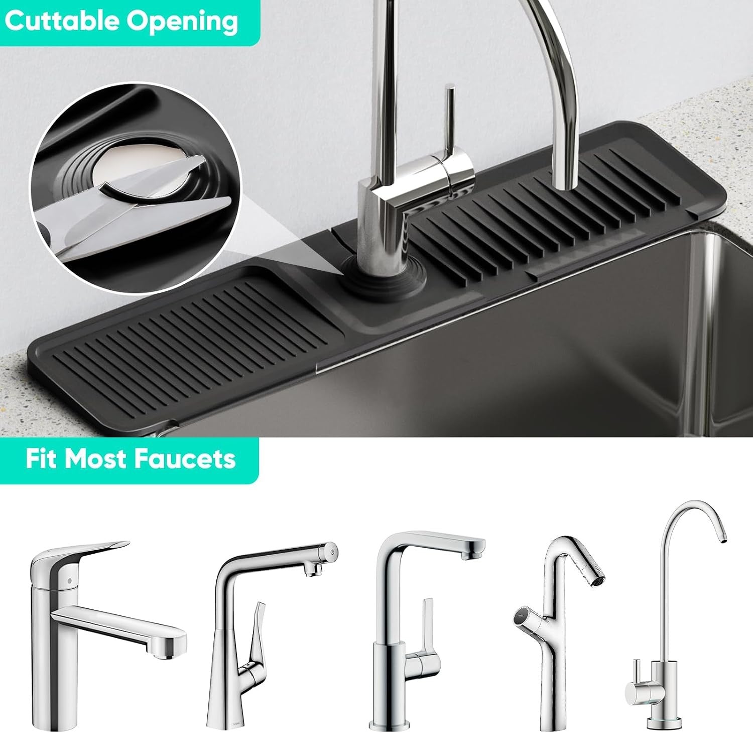 24 Inch Longer Faucet Mat for Kitchen Sink, 5° Slope Fast Self-Draining, Kitchen