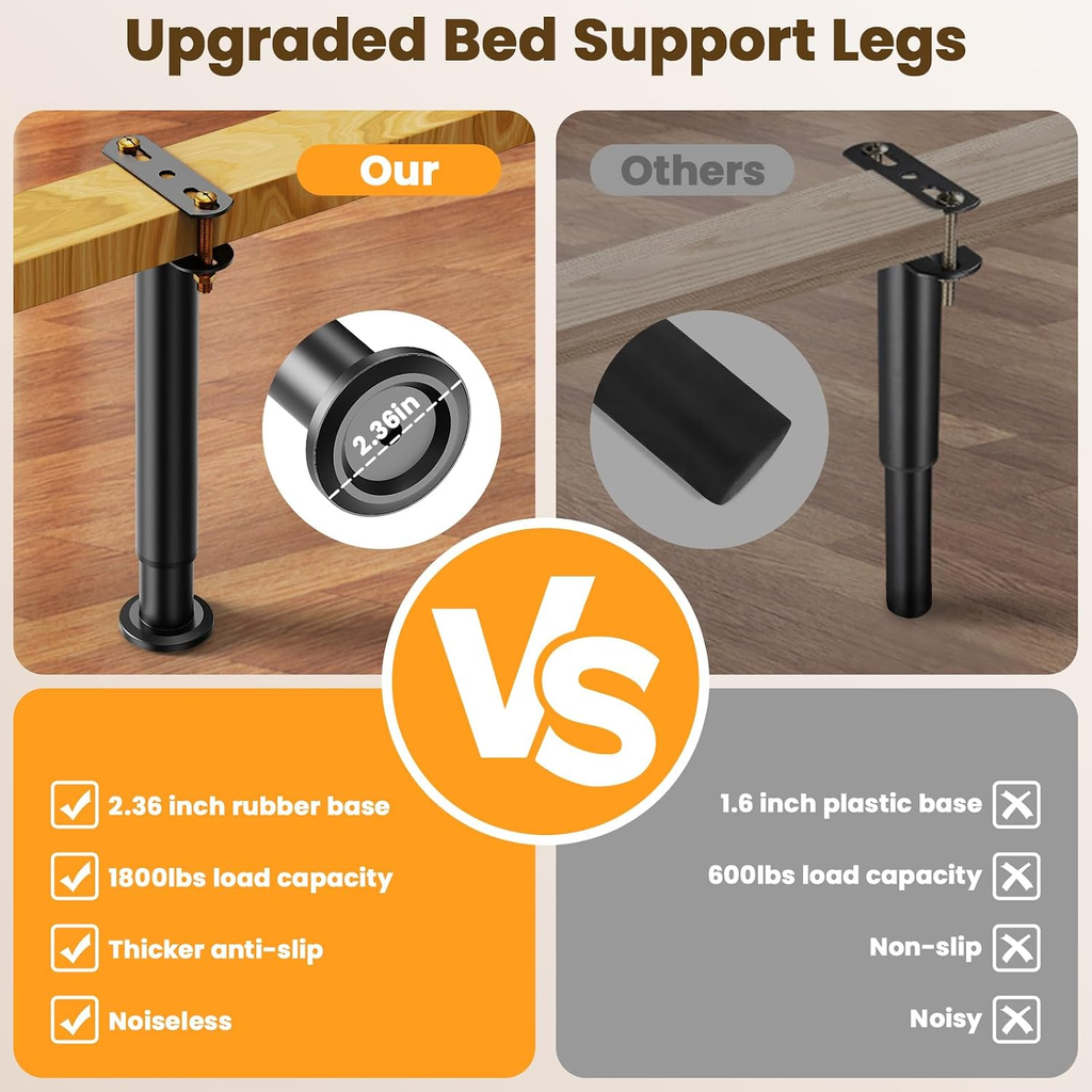 4Pcs Adjustable Bed Support Legs, 10-17 Inch Bed Frame Legs, Metal Bed Frame Sup