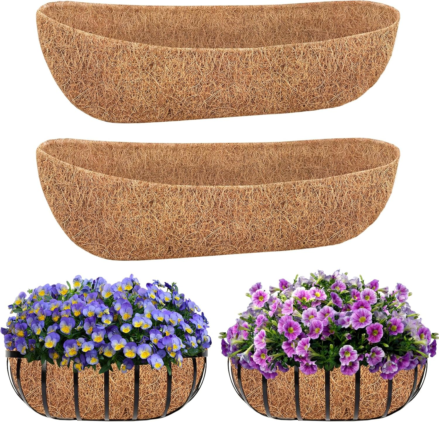 2 Pack 24 Inch Trough Coconut Liners for Planters- Natural Coco Liner Window Box