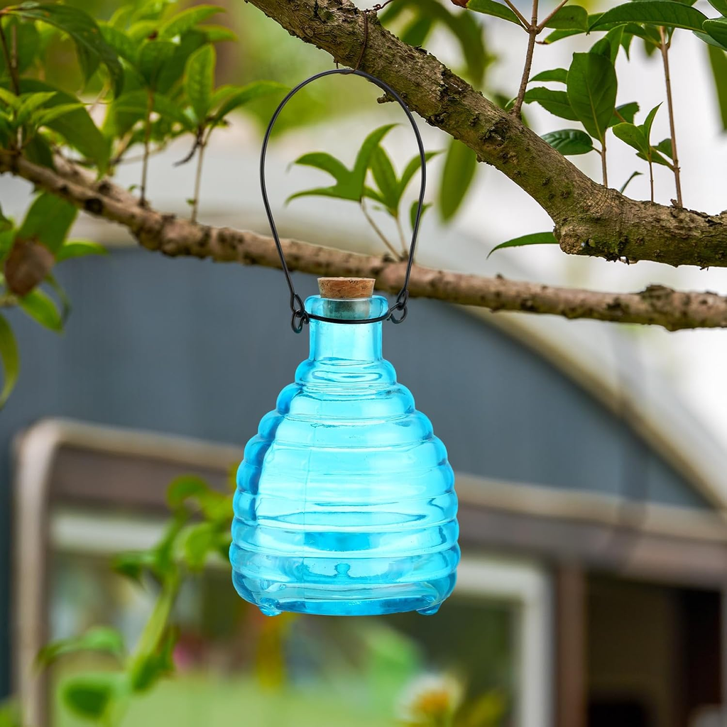 2 Pieces Glass Wasp Trap Outdoor Hanging Reusable Wasp Traps with Steel Hooks Ye