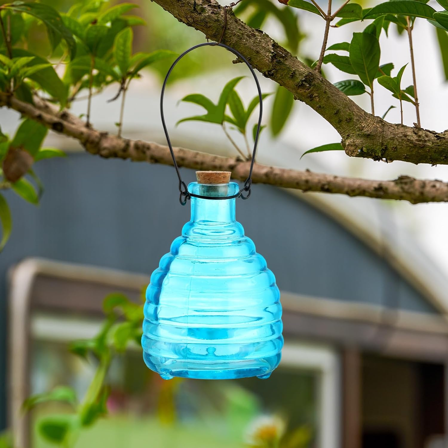 2 Pieces Glass Wasp Trap Outdoor Hanging Reusable Wasp Traps with Steel Hooks Ye