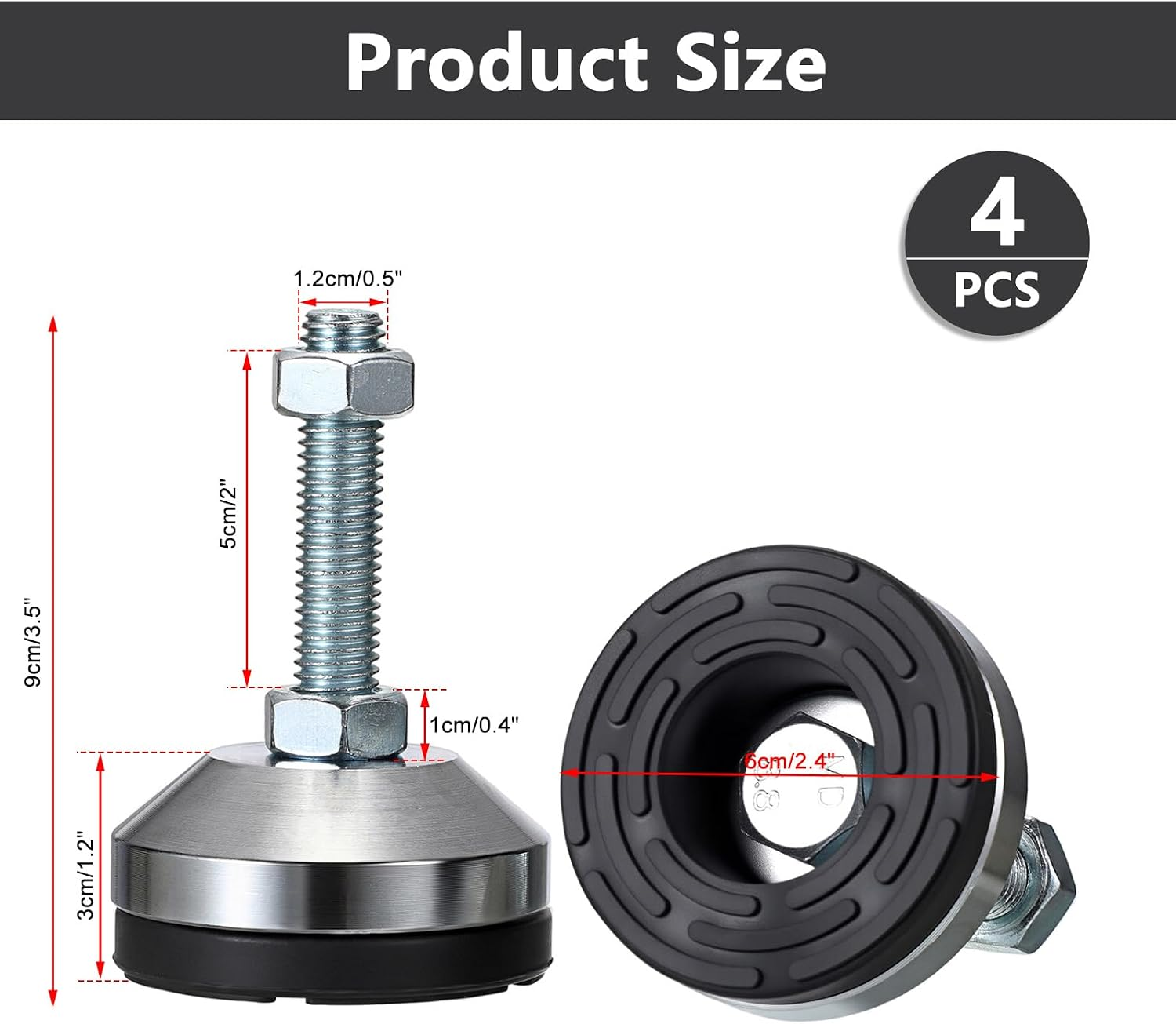 4 PCS Machine Leveling Feet, 3200 Lb Total Static Load, Heavy Duty Adjustable Le