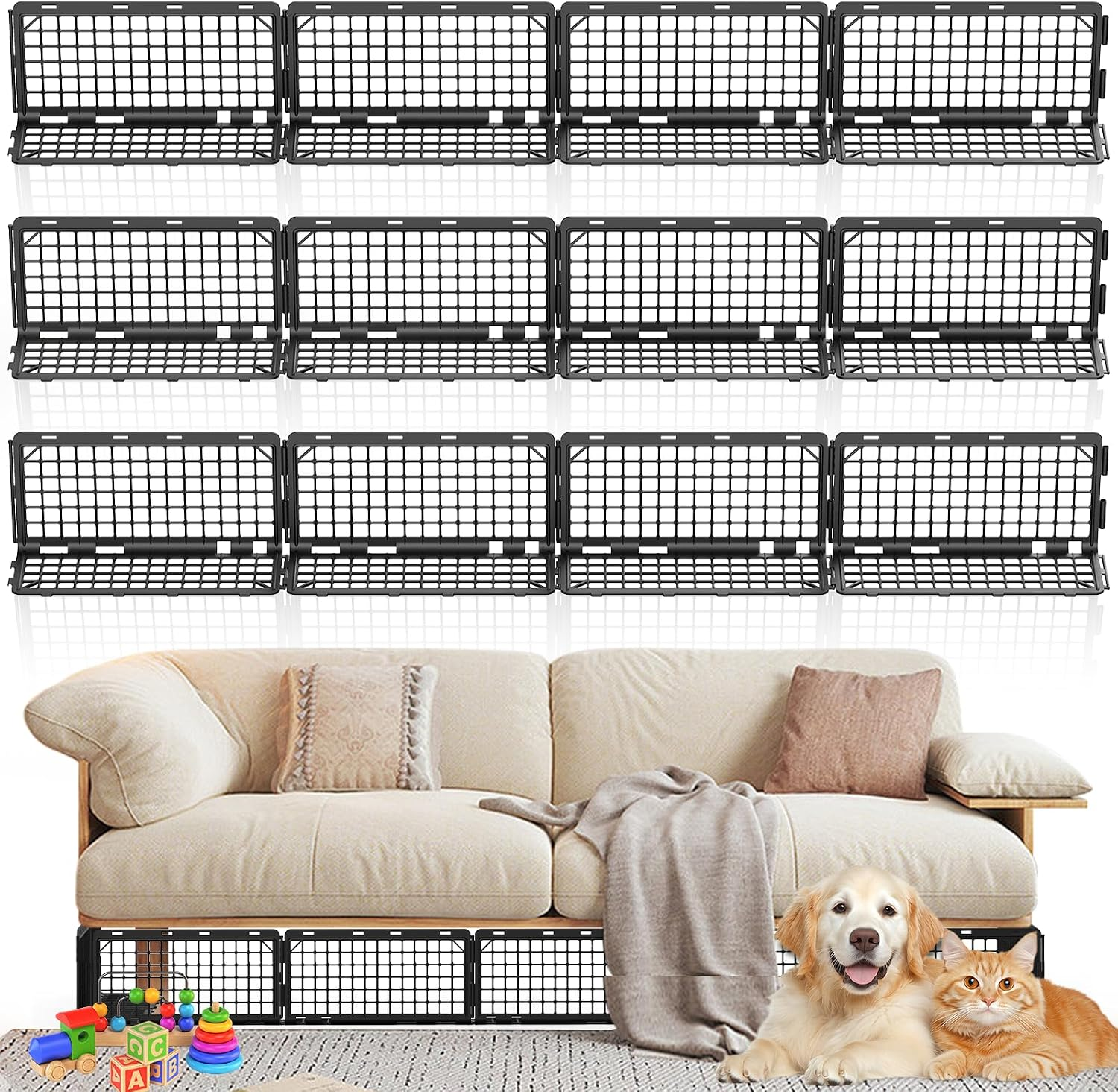 12Pcs under Couch Blocker,Under Bed Blocker for Pets,Adjustable under Furniture