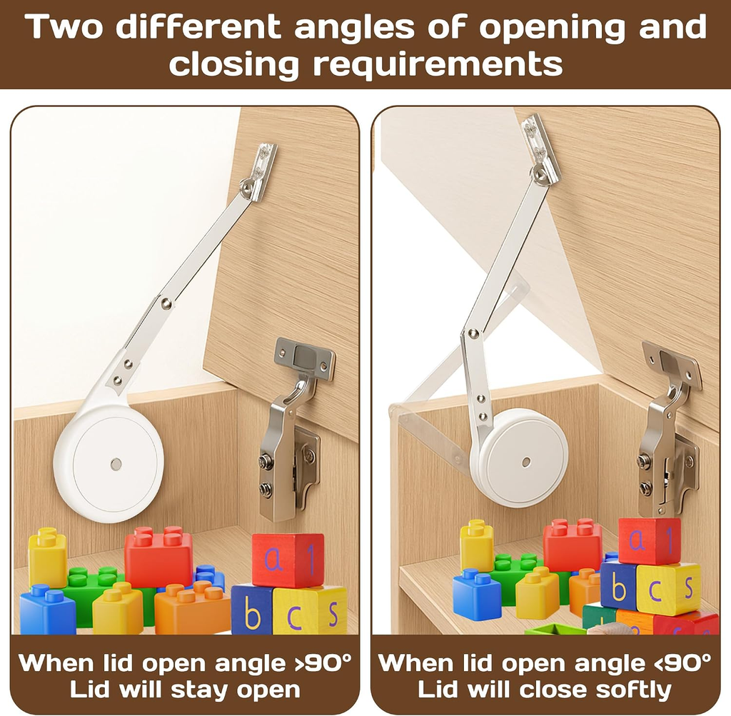 2 Pack Soft Close Hinges for Toy Boxes | Heavy Duty Lid Support, for Wooden Trun