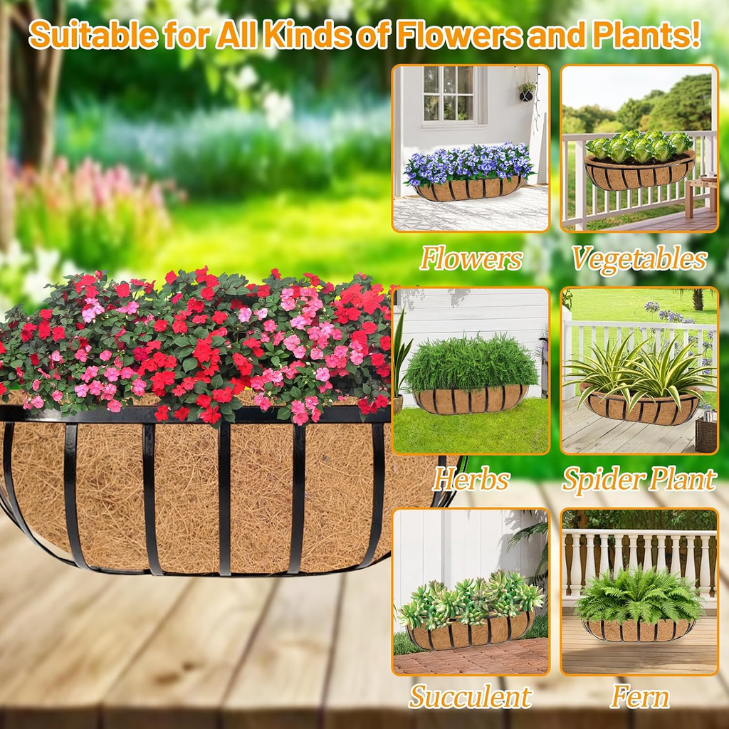 2 Pack 24 Inch Trough Coconut Liners for Planters- Natural Coco Liner Window Box