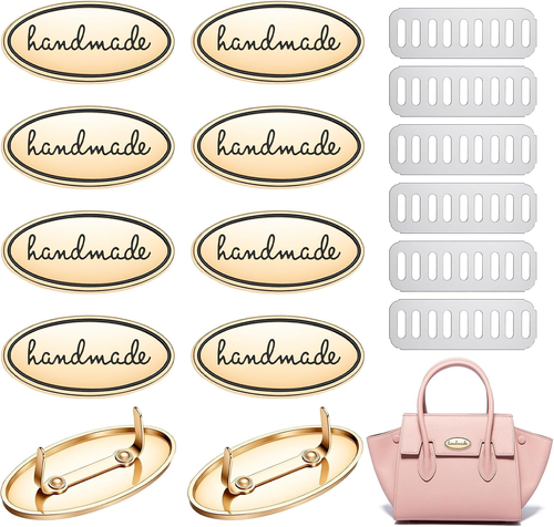 10 Sets Hand Made Tags, Alloy Oval Shape Metal Tags with Shim Crochet Tag for DI
