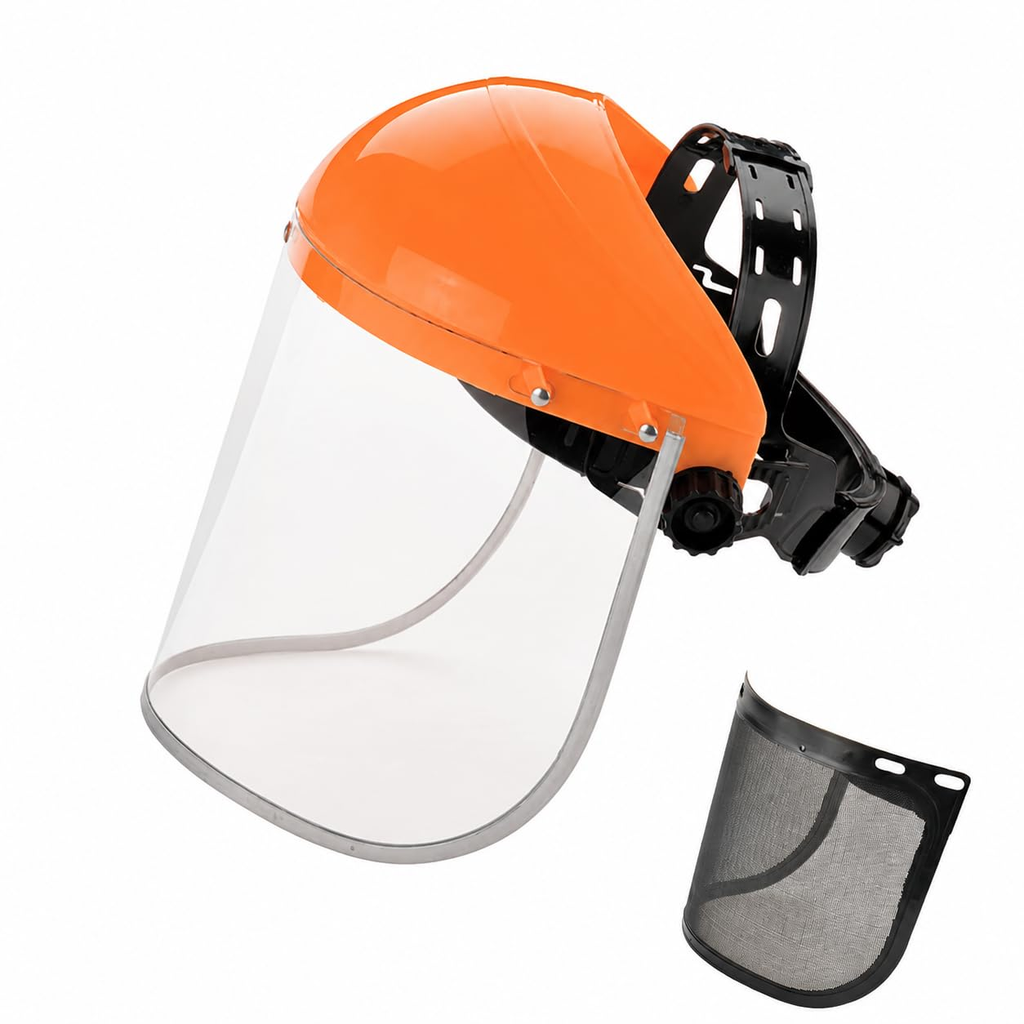 2-In-1 Yard Work Face Shield for Chainsaw & Trimming, Clear Anti-Fog Visor & Mes