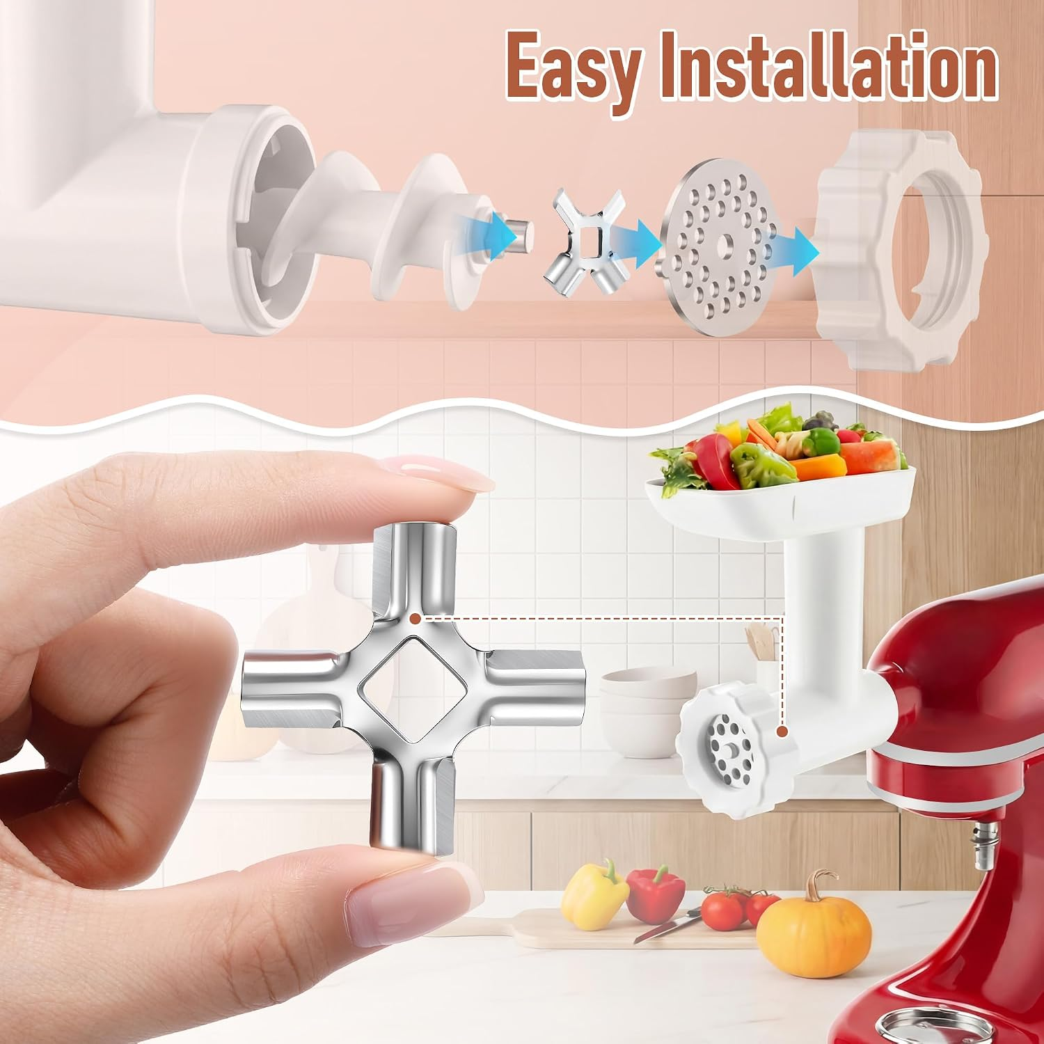 2 Pack Meat Grinder Blades Compatible with Kitchenaid FGA | Old Style Fit, Stain