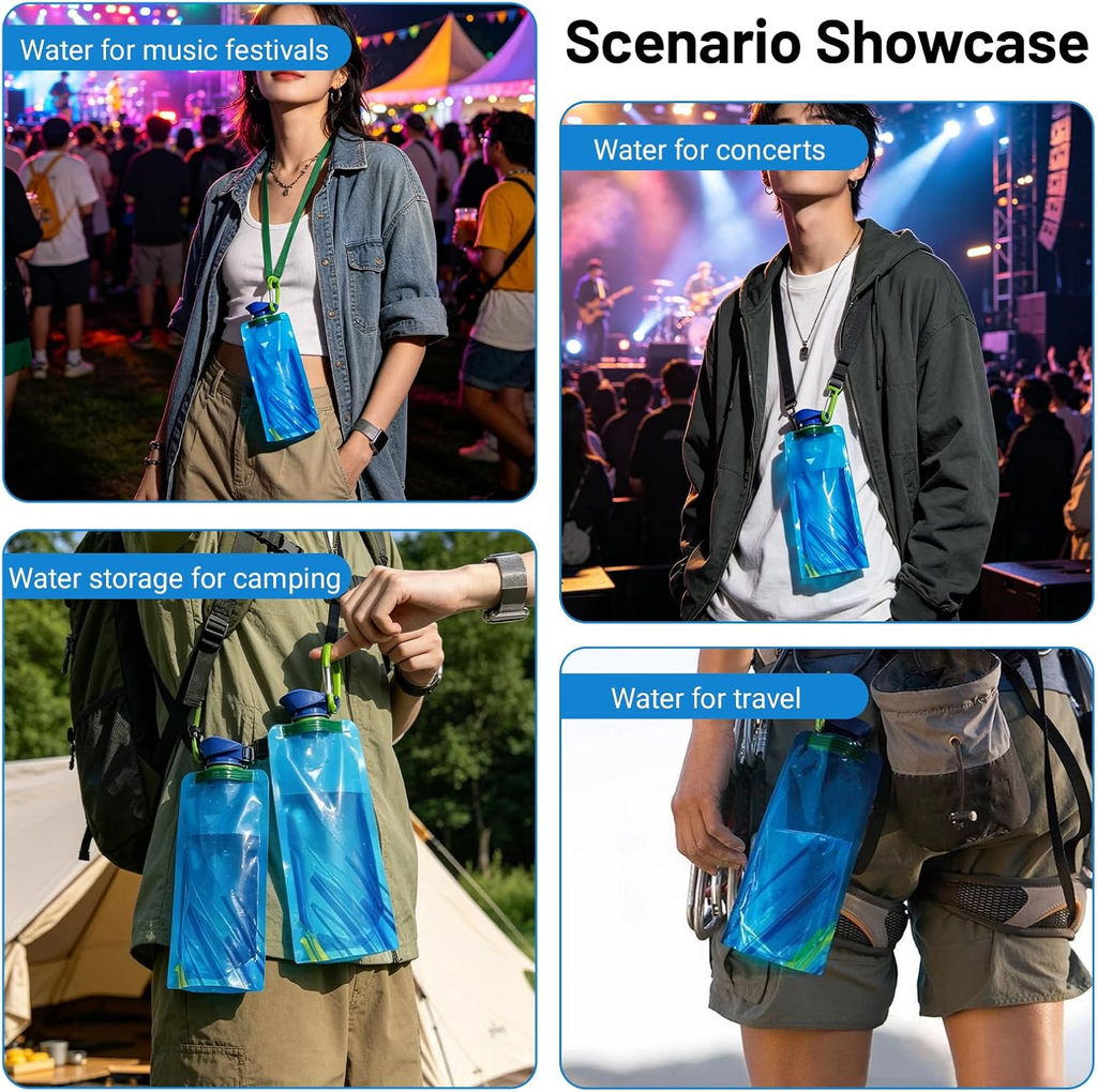 4 Pack Collapsible Water Bottles for Travel, 24Oz(700 Ml) Foldable Water Bottle