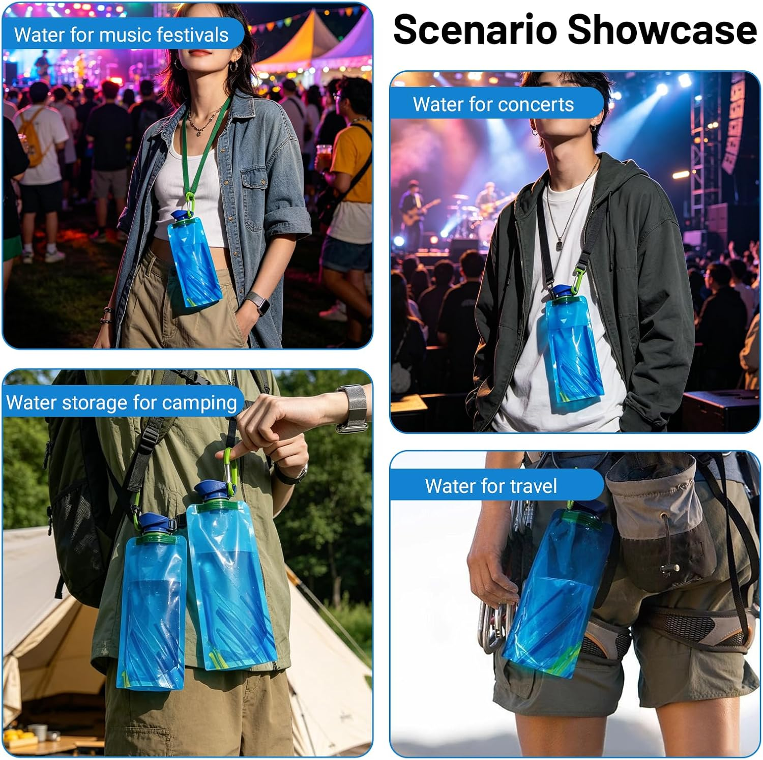 4 Pack Collapsible Water Bottles for Travel, 24Oz(700 Ml) Foldable Water Bottle