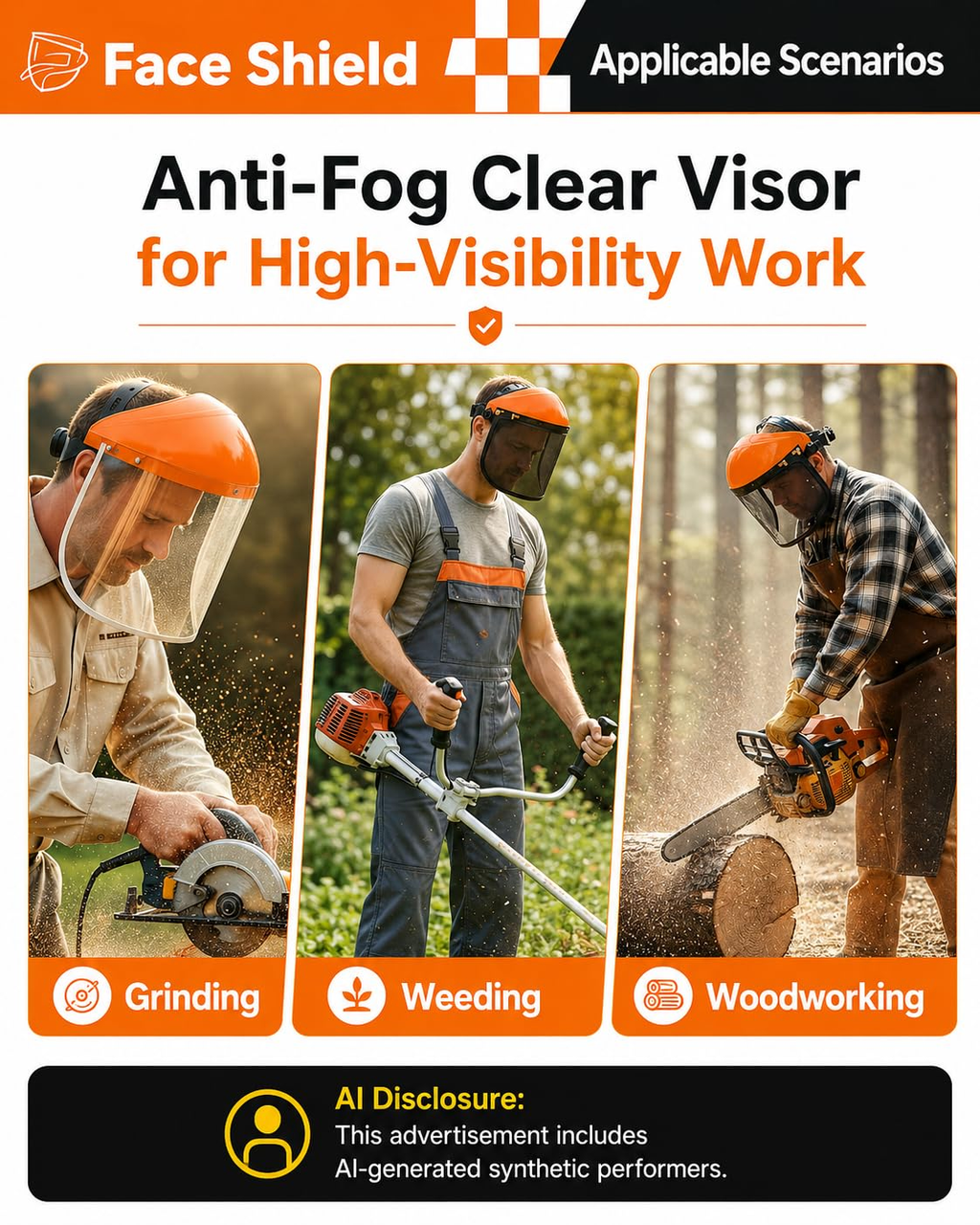 2-In-1 Yard Work Face Shield for Chainsaw & Trimming, Clear Anti-Fog Visor & Mes