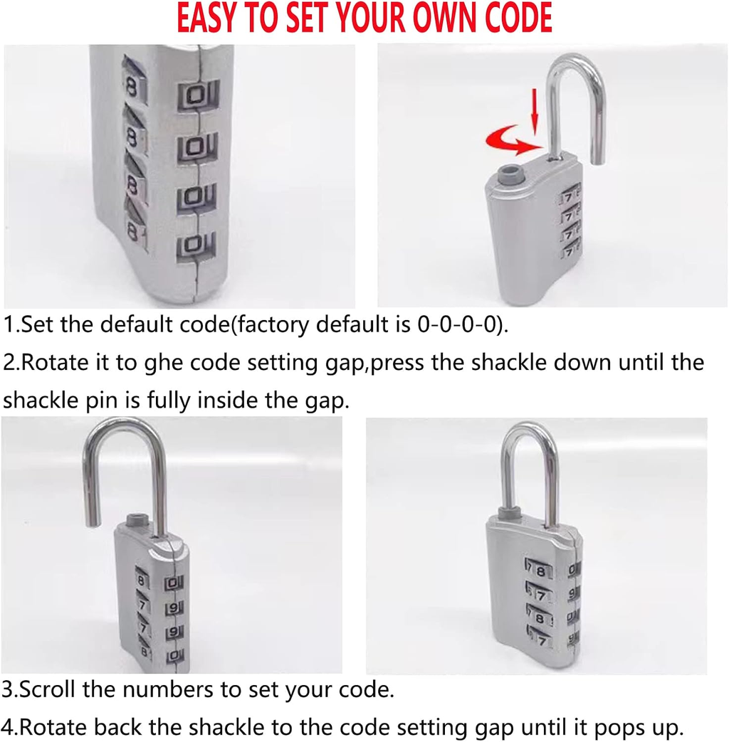 2 Pack Combination Padlock, 4 Digit Resettable Padlock with Keys, Combo Lock for