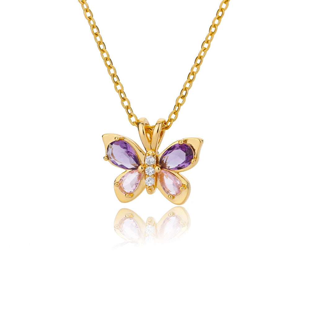 Crystal Butterfly Necklaces For WomenStainless Steel Crystal Purple Butterfly Charm Chain Choker Necklace Aesthetic Jewelry Gift