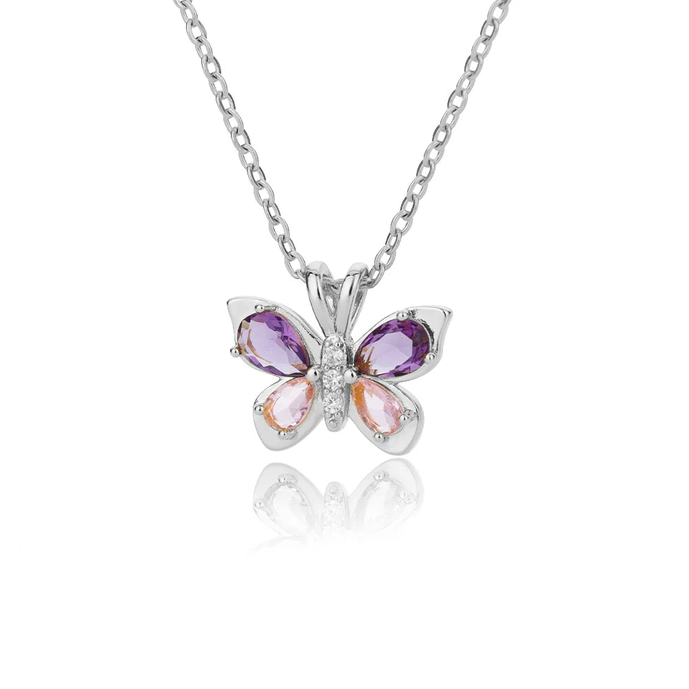 Crystal Butterfly Necklaces For WomenStainless Steel Crystal Purple Butterfly Charm Chain Choker Necklace Aesthetic Jewelry Gift